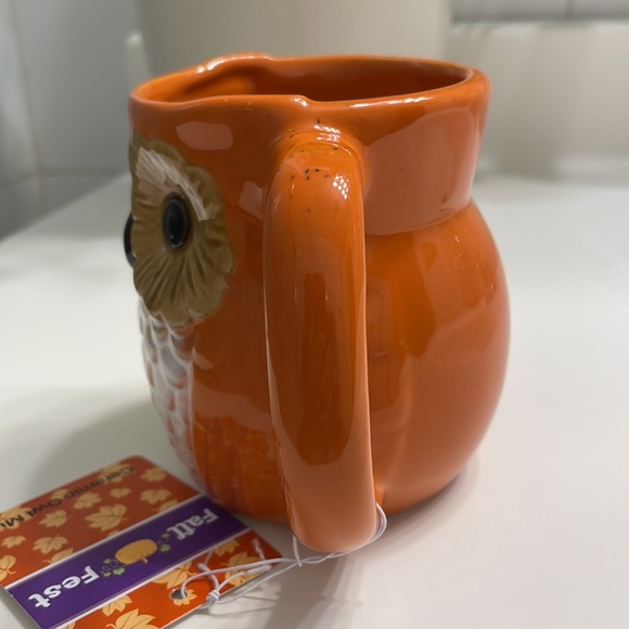 NEW ! Fall Fest Ceramic Figural owl coffee Mug Tea cup spice Orange Brown - Picture 4 of 8